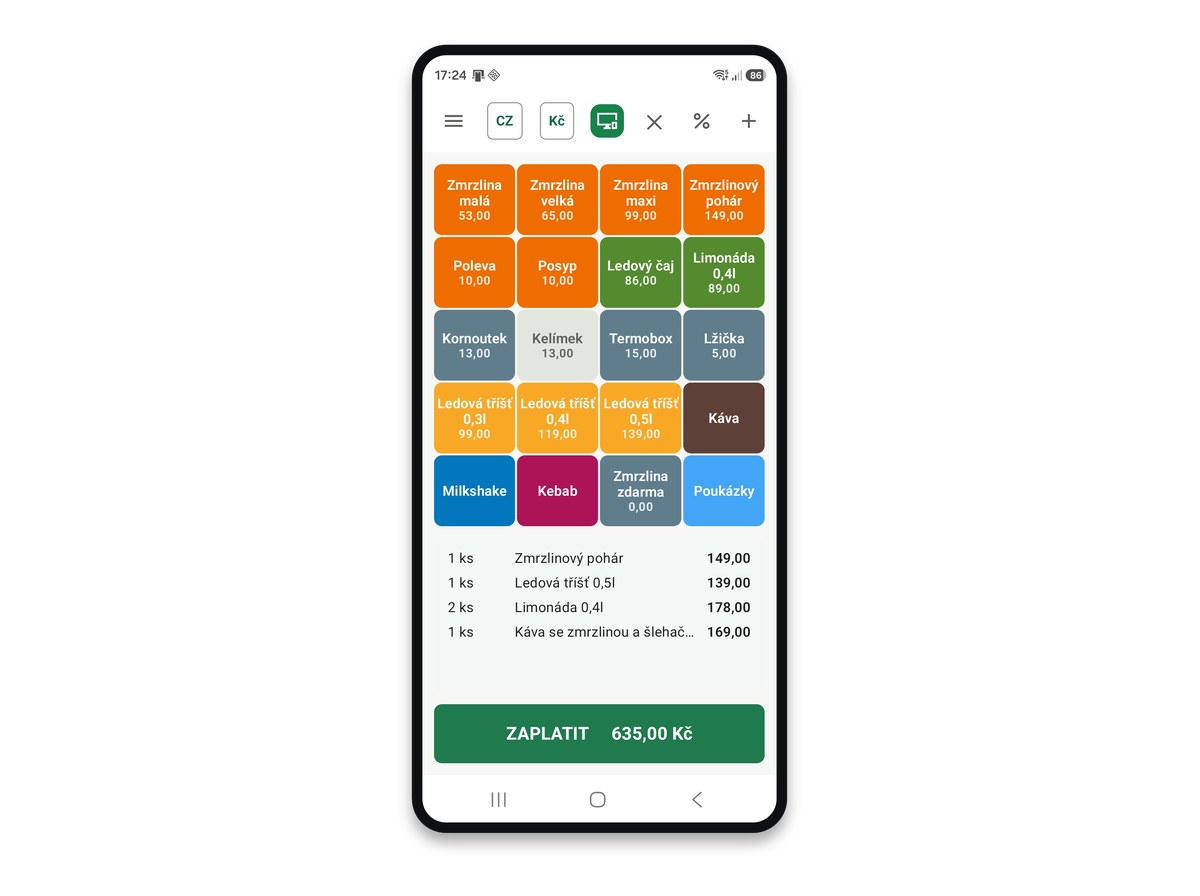 Pokladna v mobilu na telefonu
