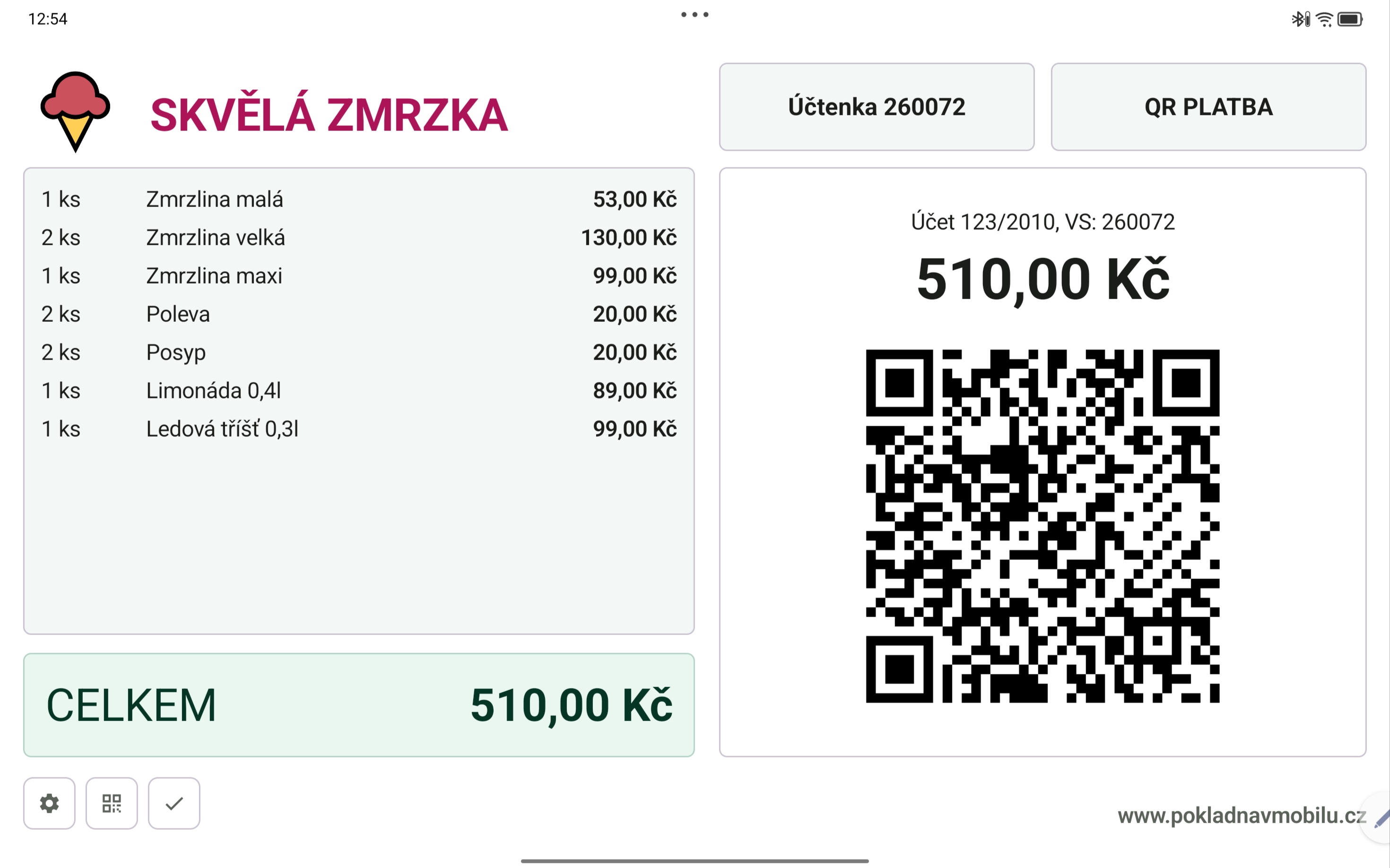 Zákaznický displej na tabletu