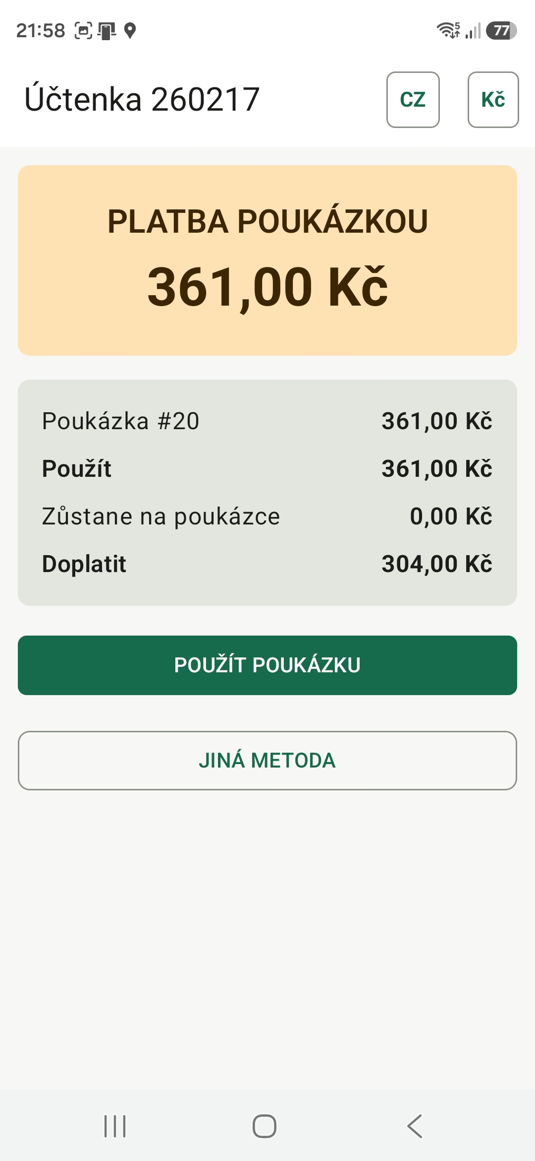 Uplatnění poukázky jako platby