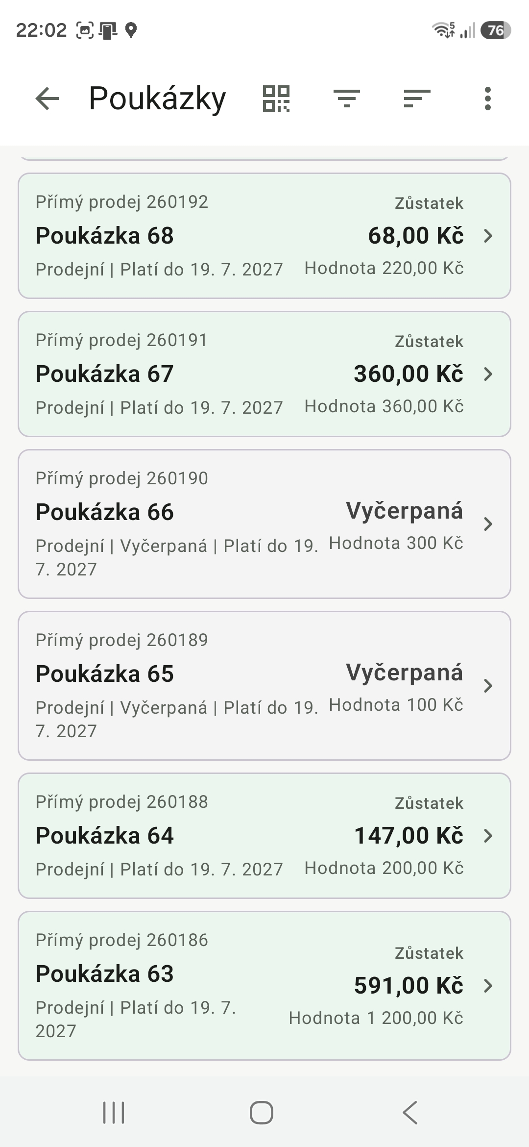 Přehled poukázek
