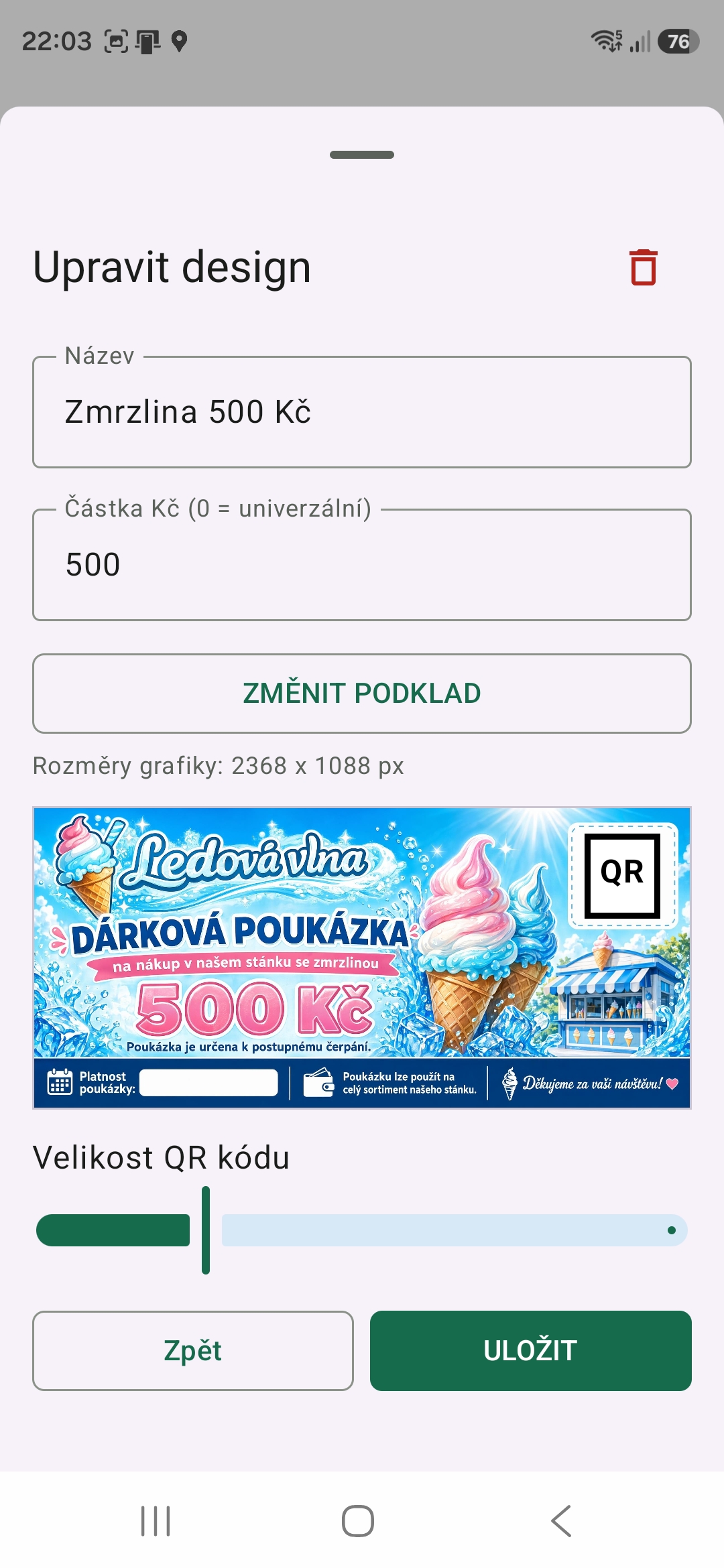 Vlastní grafika poukázky s QR kódem