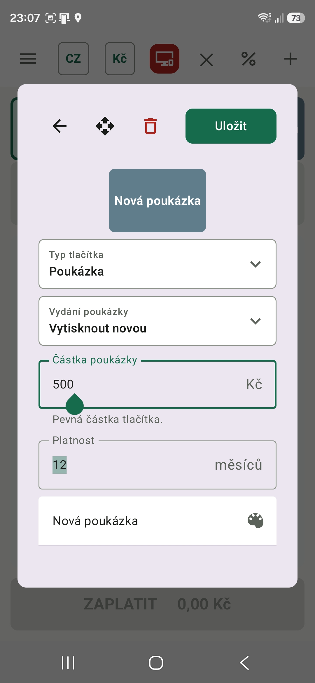 Prodejní tlačítko poukázky