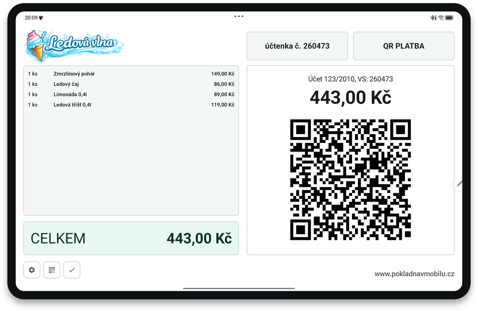 Zákaznický displej s QR kódem k zaplacení