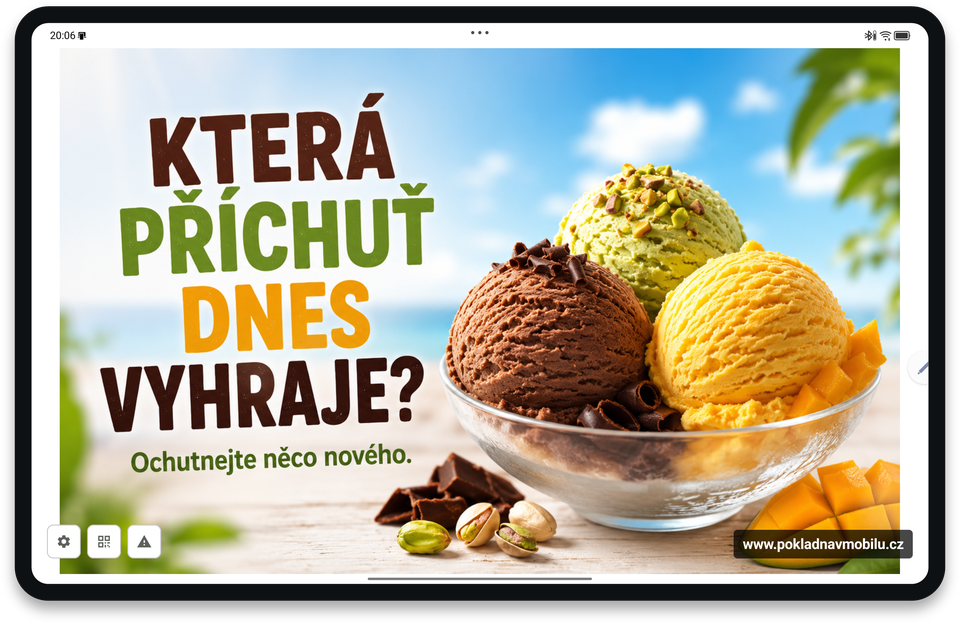 Zákaznický displej s reklamou přes celou obrazovku