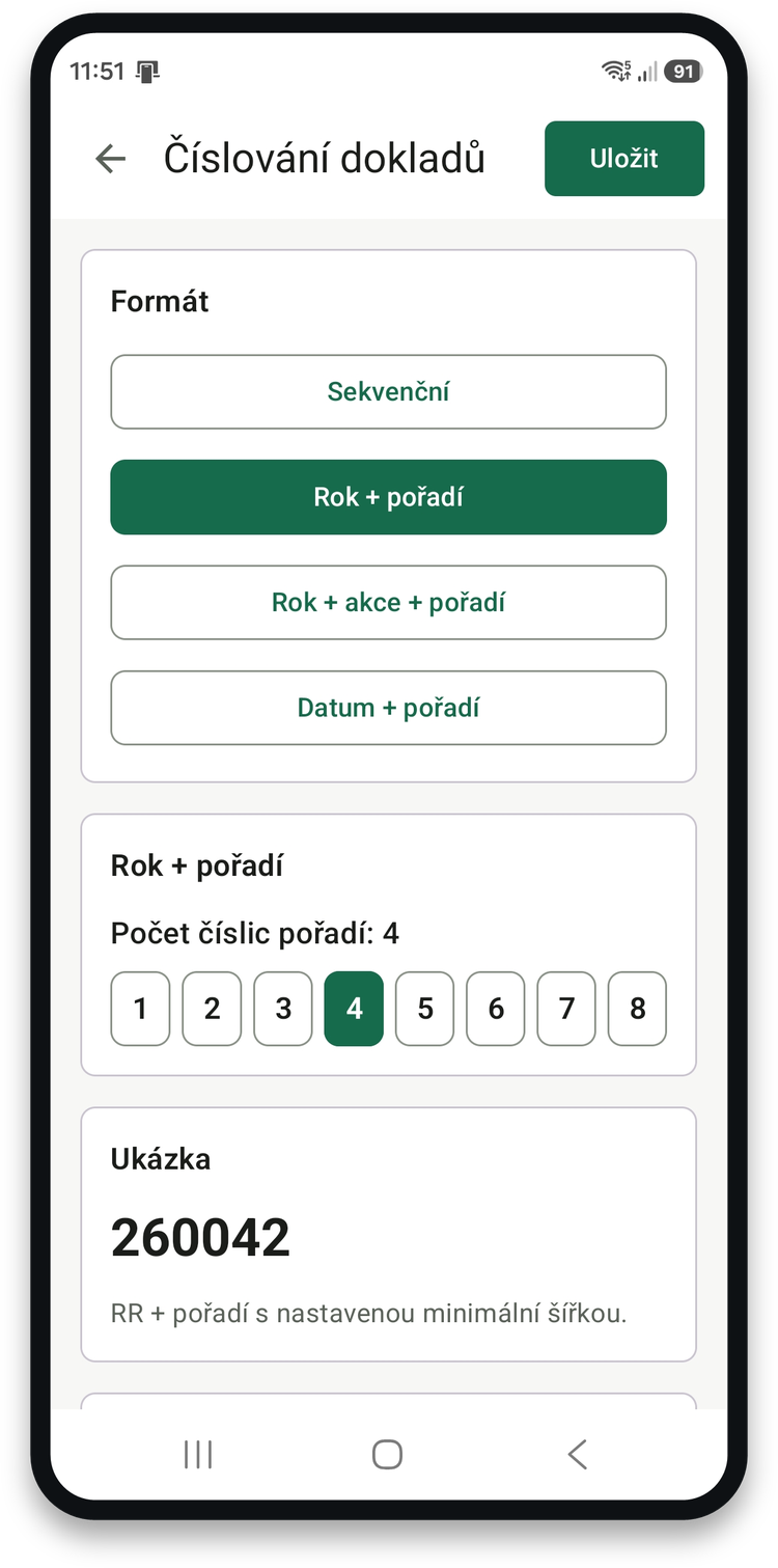 Nastavení číslování dokladů s ukázkou