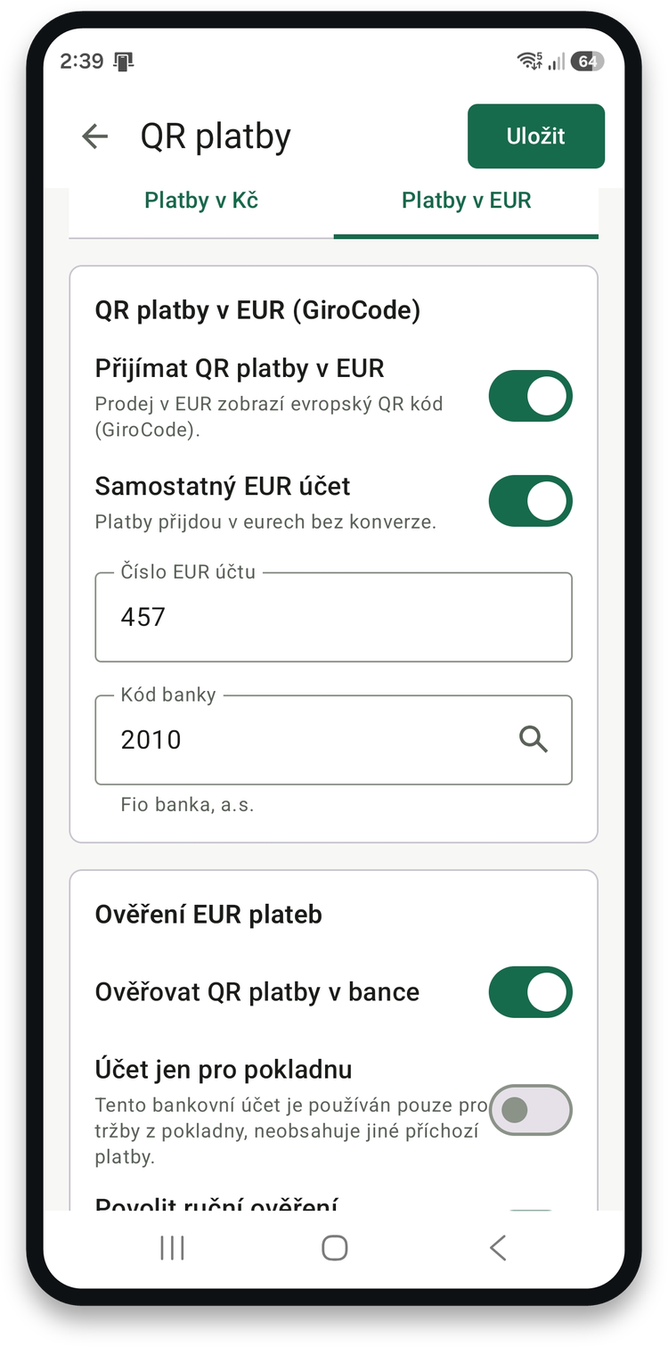 Nastavení QR plateb v eurech se samostatným eurovým účtem