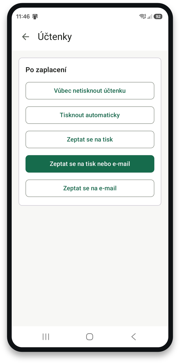Nastavení chování po zaplacení