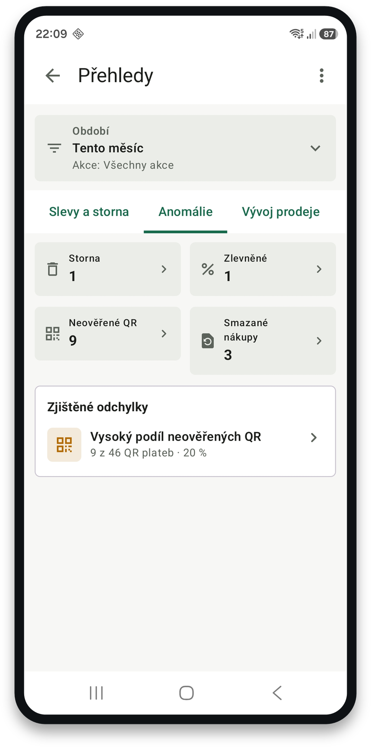 Upozornění na storna, slevy a neověřené platby