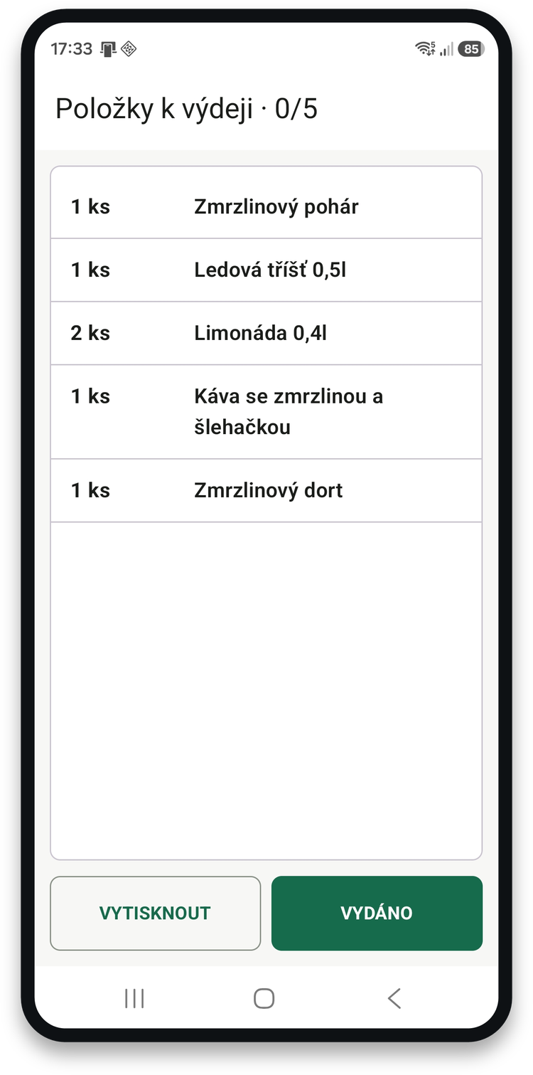 Položky k výdeji po zaplacení
