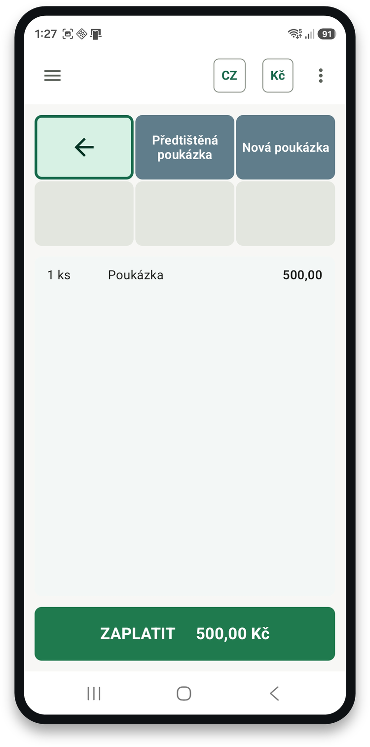 Prodej poukázky prodejním tlačítkem