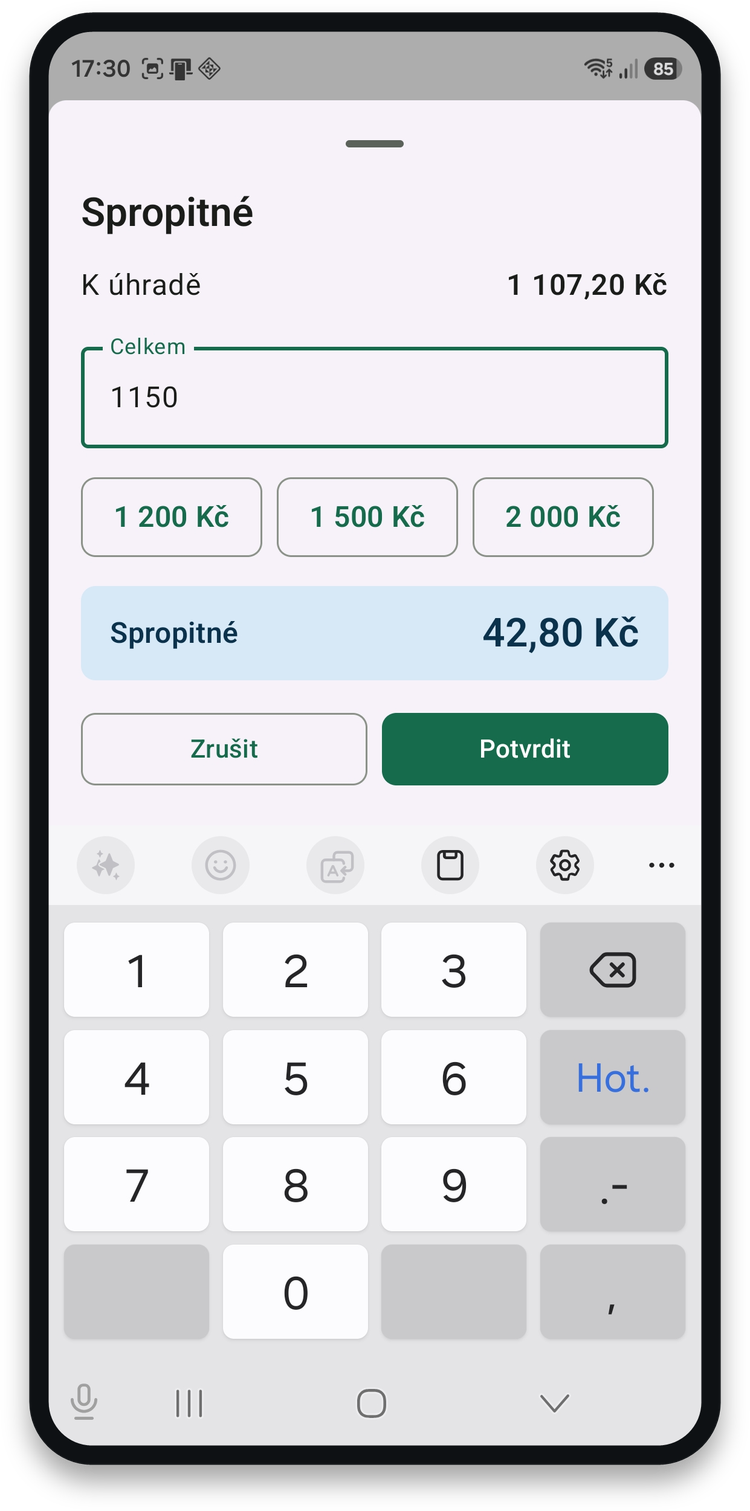 Zadání spropitného cílovou částkou